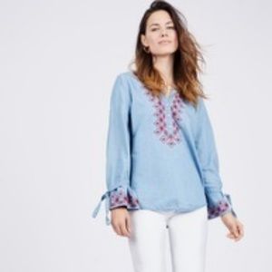 Hayes Boho Bell Sleeve Chambray Top